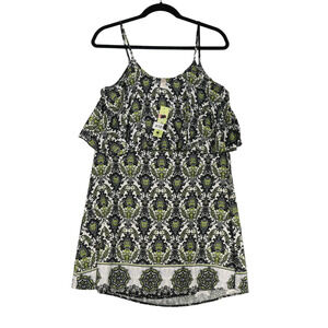 Copper Key Dress Women Small Black Green Floral Paisley Ruffle Spaghetti Straps